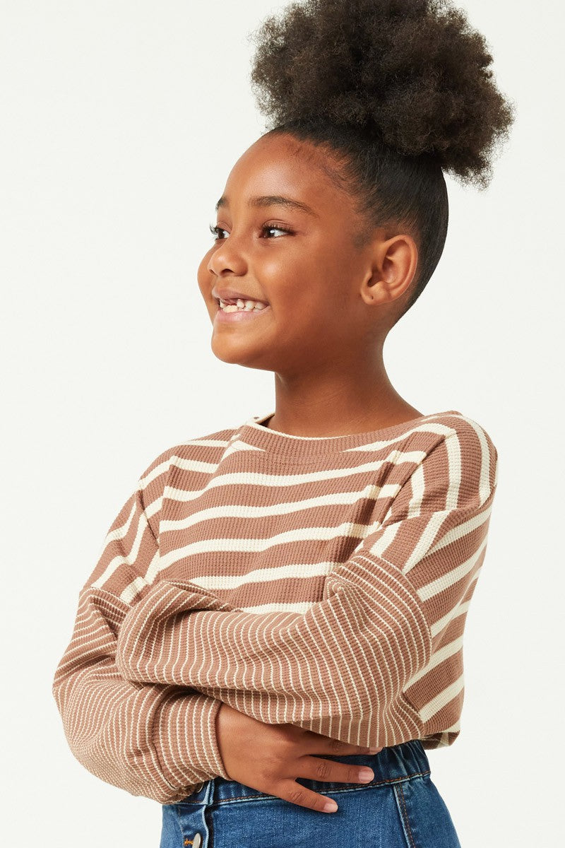 Mocha Stripe Contrast Sleeve Top