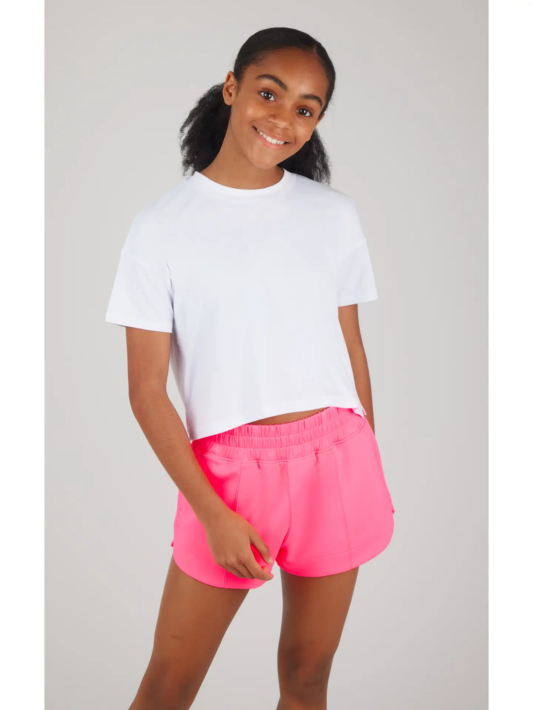 Super Soft Boxy Tee and Scuba Short Set - White/Pink