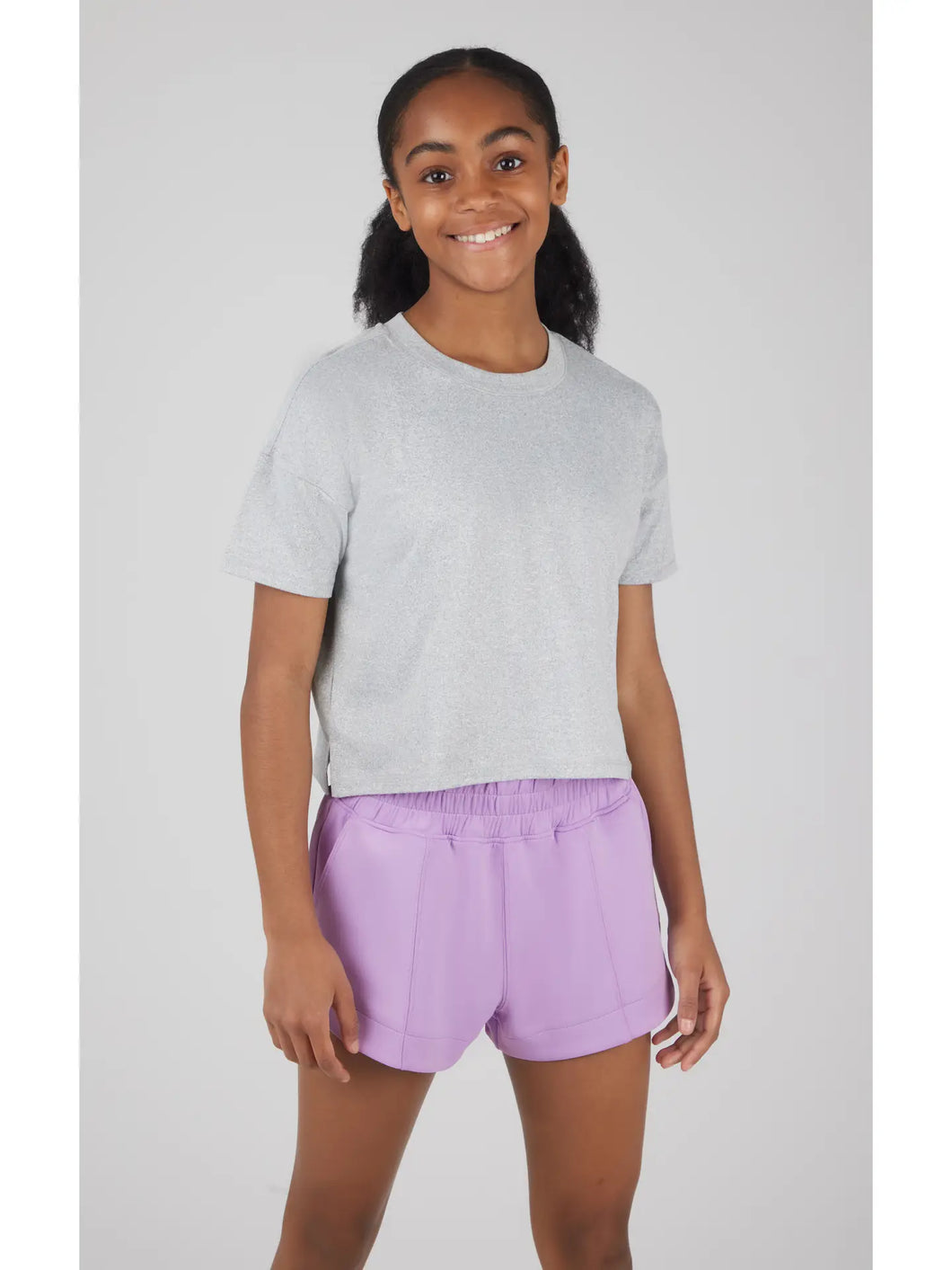 Super Soft Boxy Tee and Scuba Short Set - Grey/Lilac