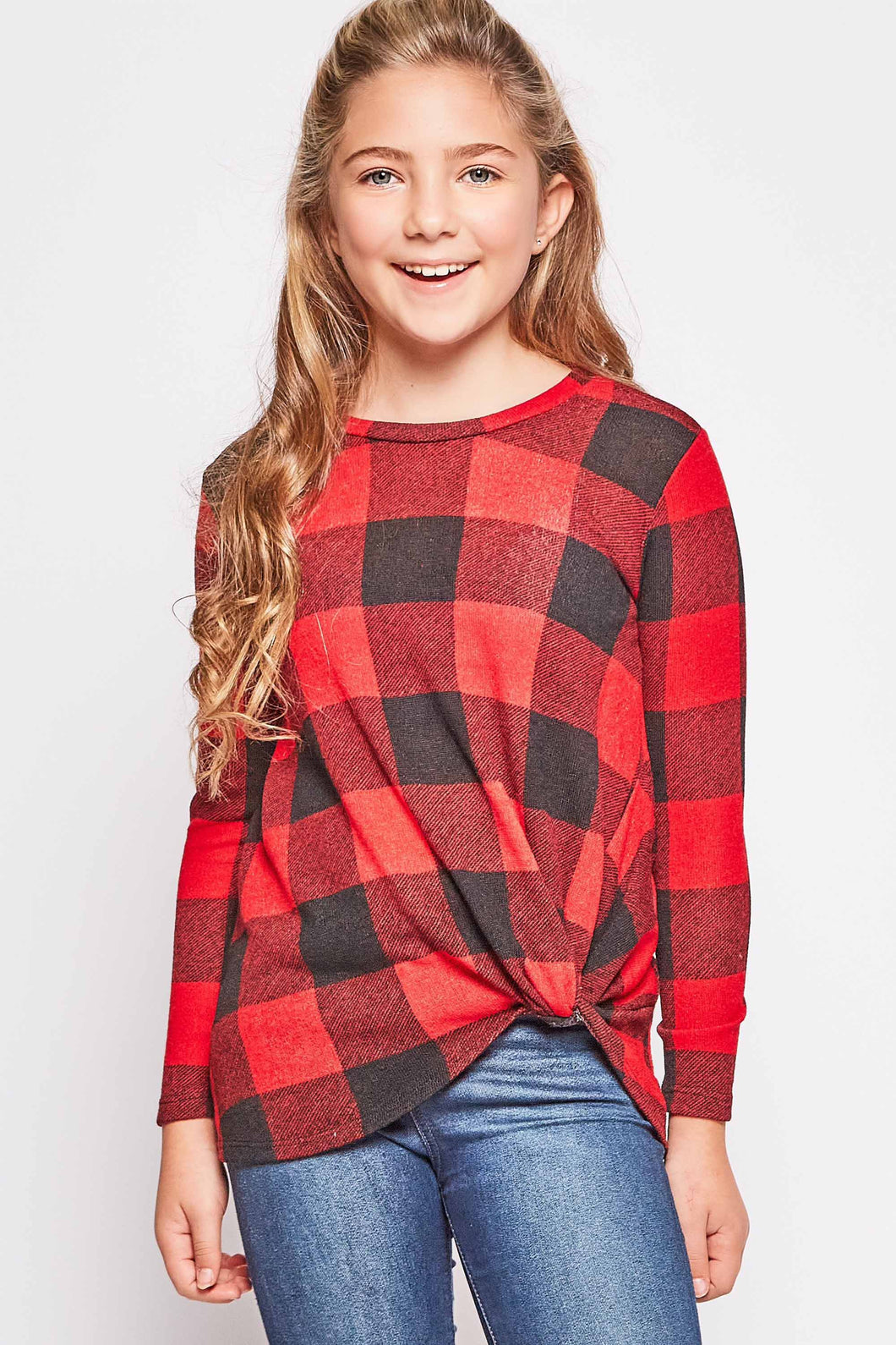 Buffalo Plaid Side-Knot Top