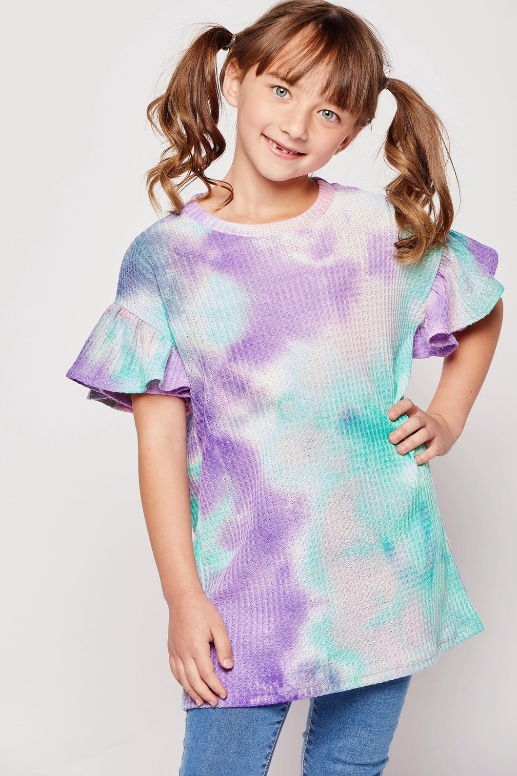 Tie-Dye Ruffle Sleeve Top {purple/mint}