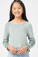 Load image into Gallery viewer, Sage Aztec Contrast Sleeve Top
