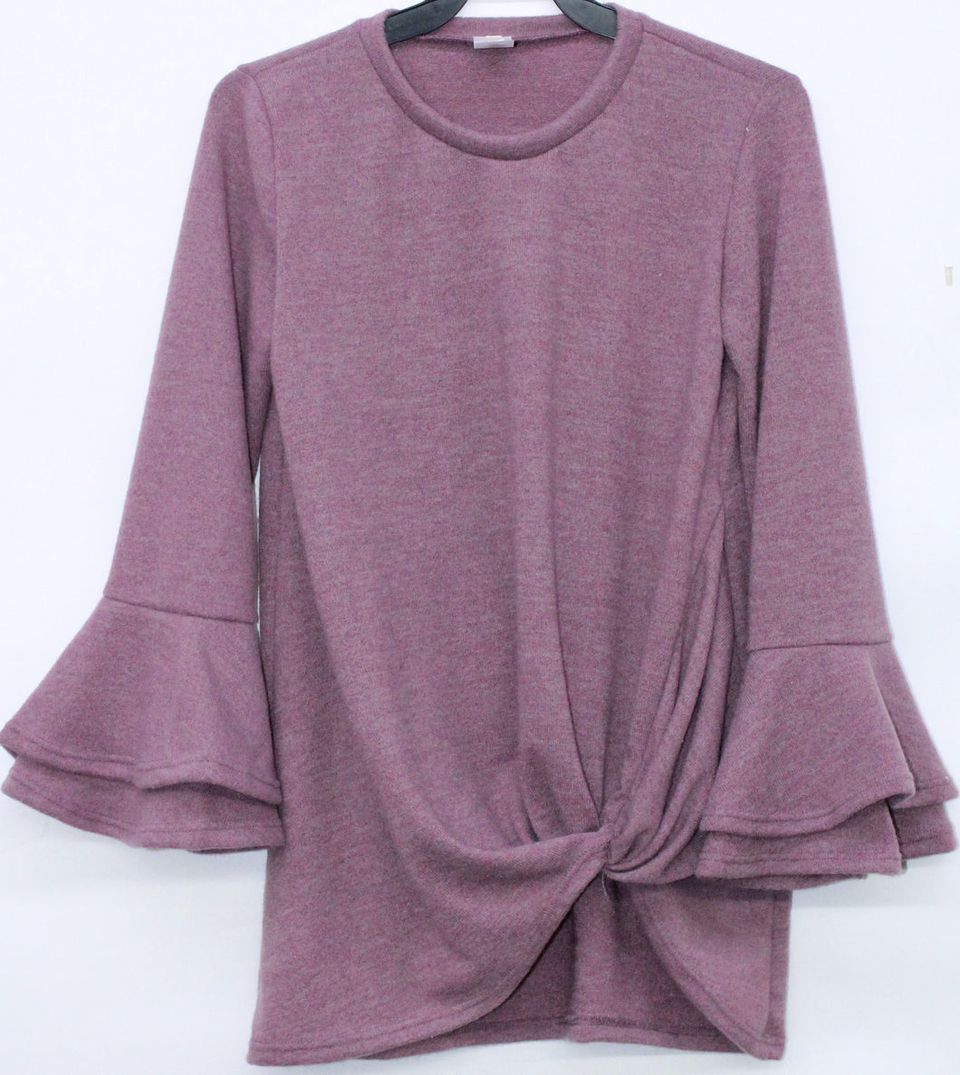 Ruffle Bell Sleeve Top {mauve}