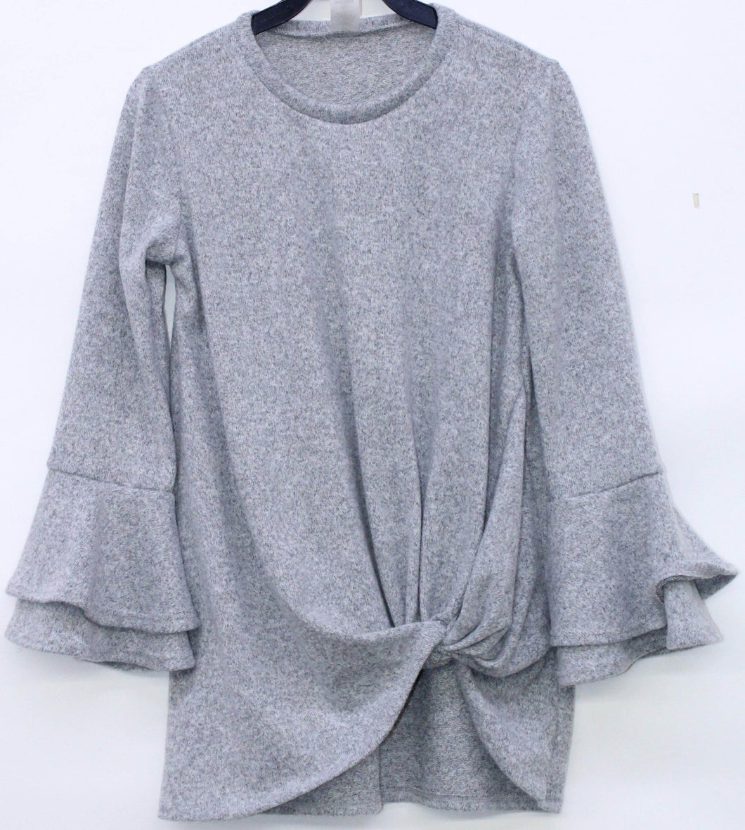 Ruffle Bell Sleeve Top {grey}