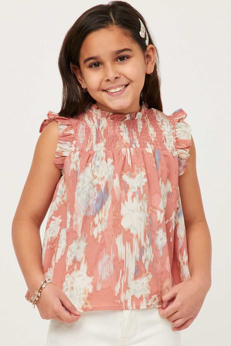 Blush Watercolor Smocked Top
