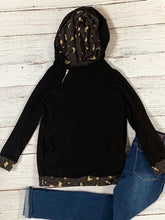 Load image into Gallery viewer, Black/Leopard Zipper Hoodie
