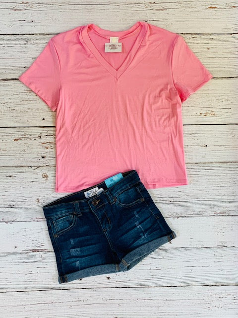 Solid V-Neck Tee {pink}