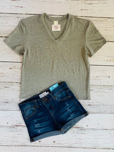 Solid V-Neck Tee {grey}