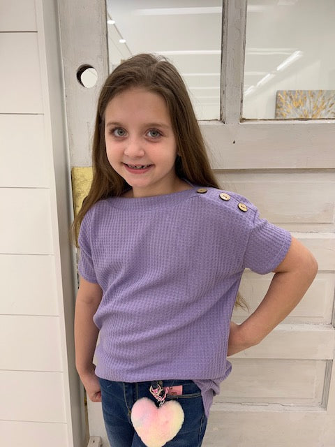 Button Waffle Top ~ Lilac