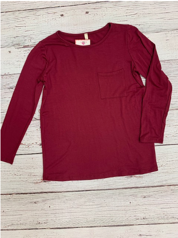 Solid Long Sleeve Pocket Tee {burgundy}