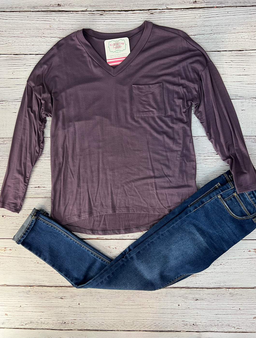Solid Long Sleeve Pocket Tee {purple bean}